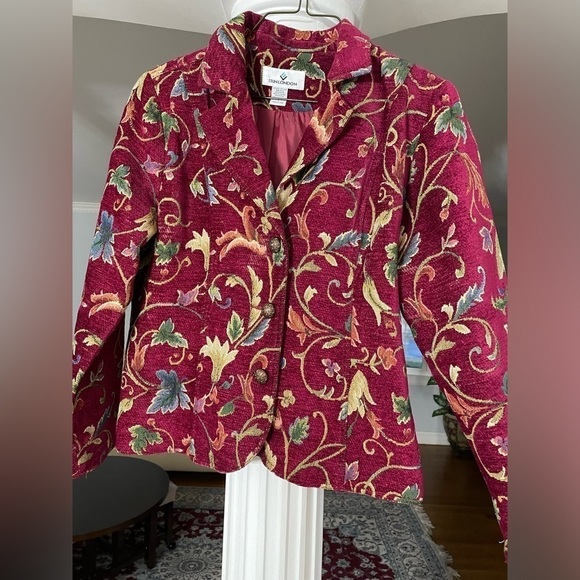 Vintage Erin London women’s Floral Brocade Jacket/ Coat in Burgundy size large - Picture 1 of 7